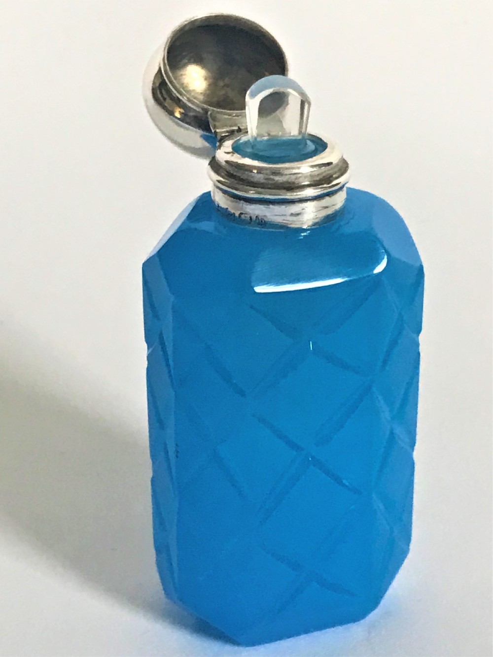 An unusual Edwardian silver mounted opaline scent bottle View IV