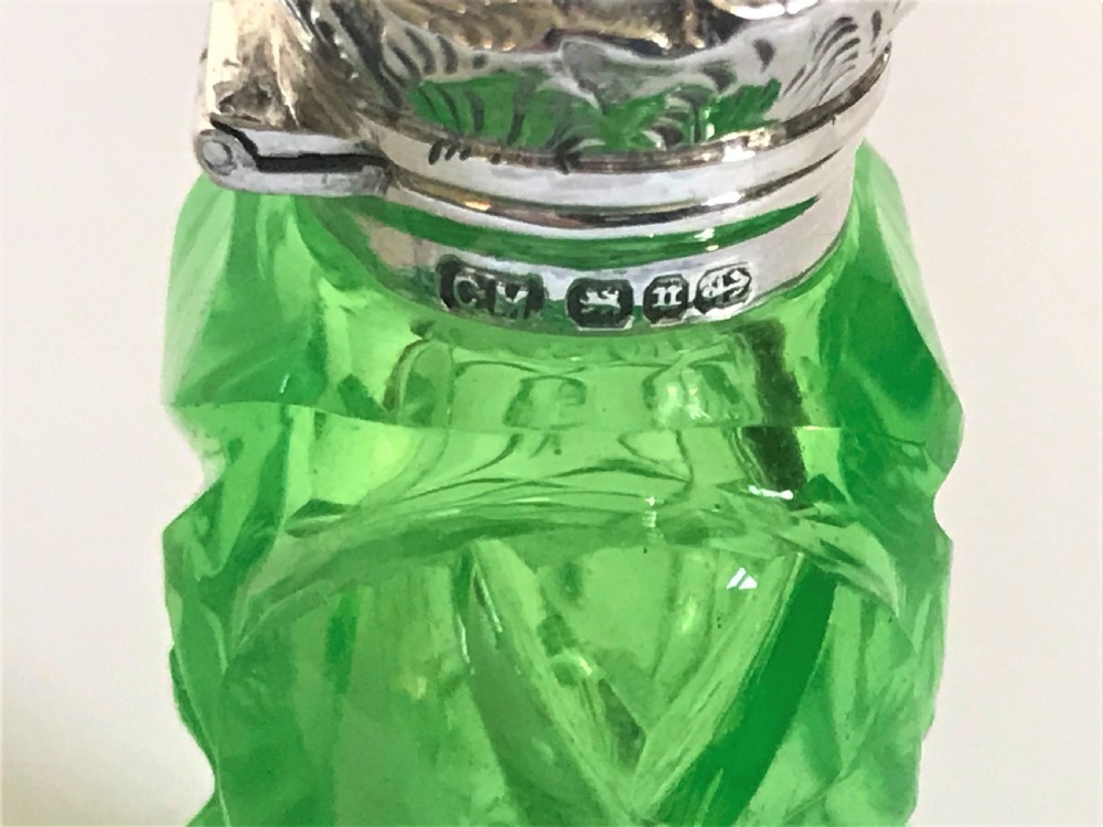 A rare Victorian silver & uranium glass scent bottle View IV