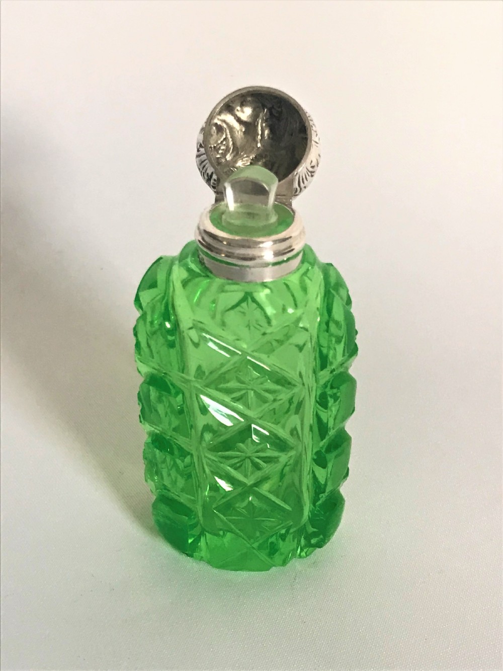 A rare Victorian silver & uranium glass scent bottle View VI