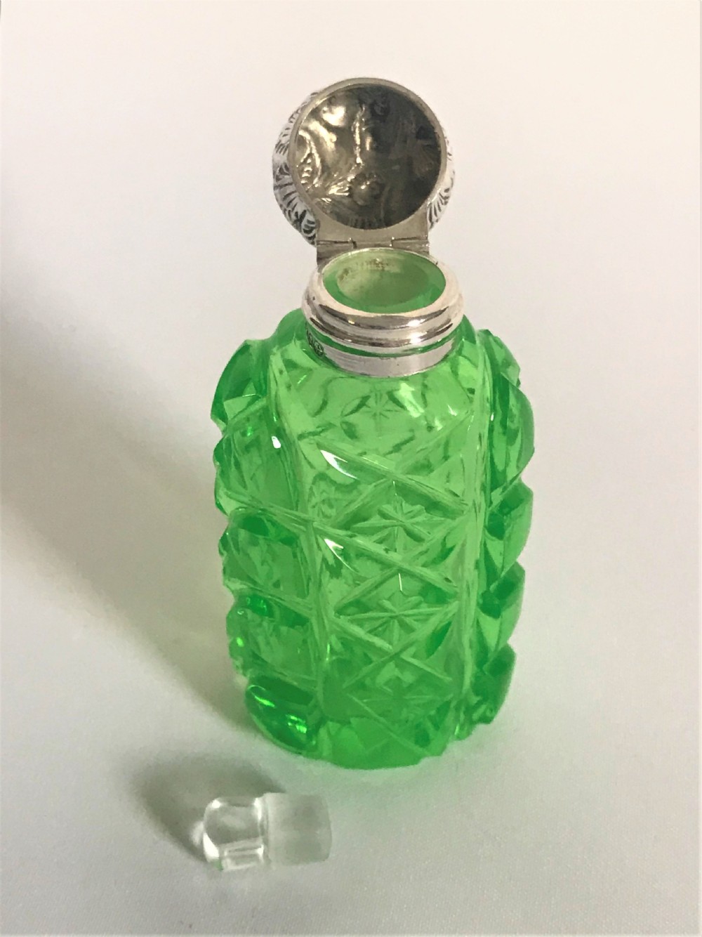 A rare Victorian silver & uranium glass scent bottle View VII