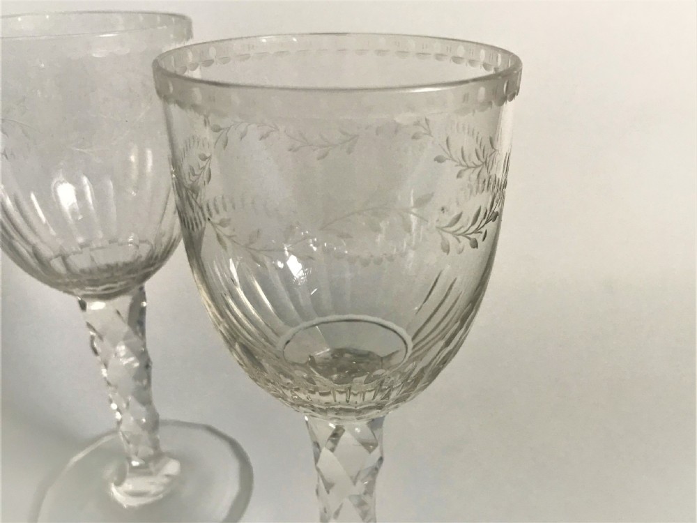 A superb pair of cut and etched cordial glasses View IV