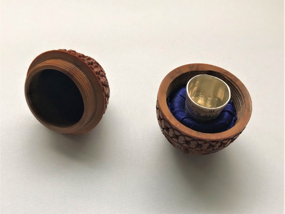A gorgeous silver thimble & coquilla nut thimble case   View II
