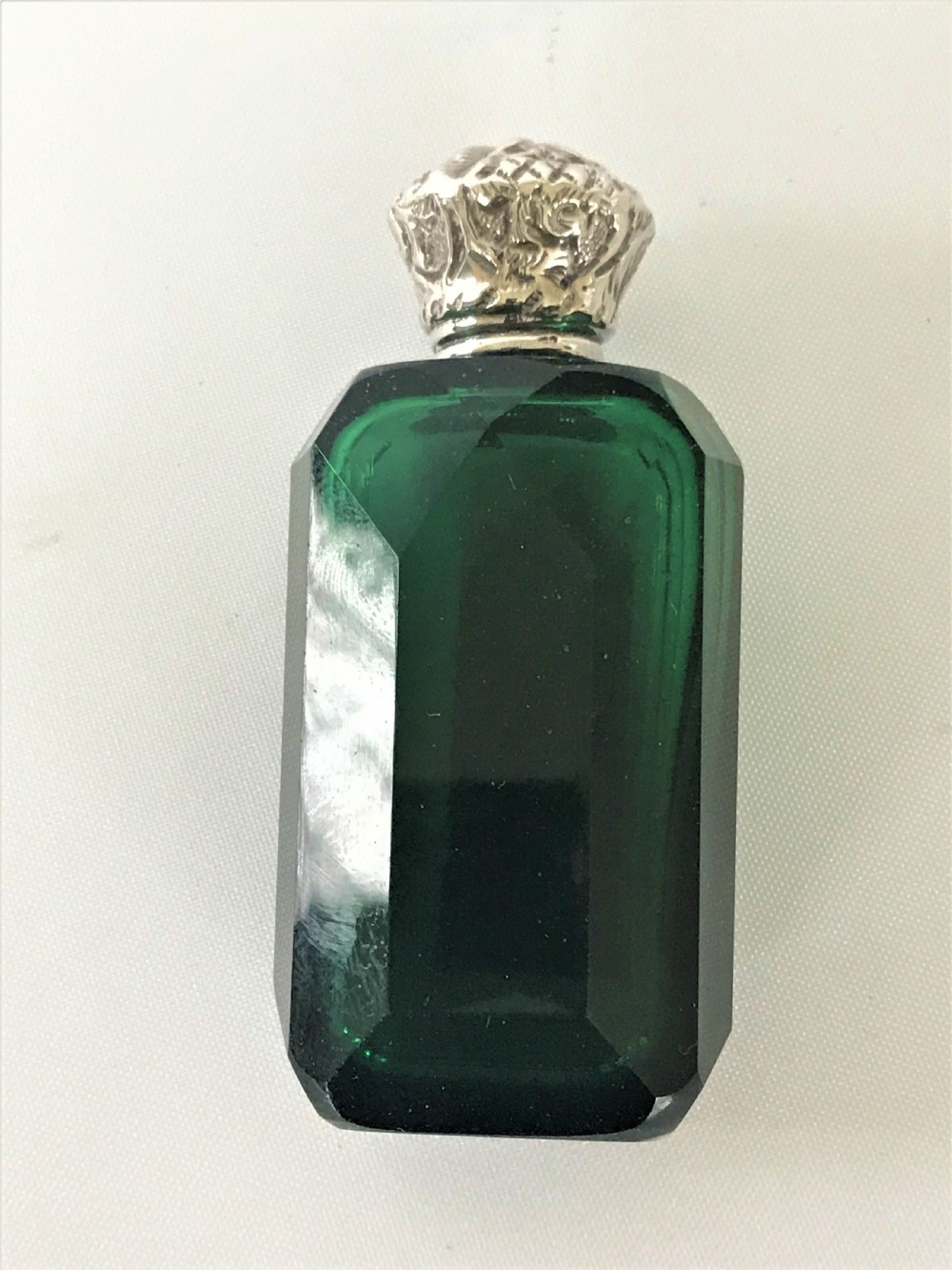 A gorgeous Bristol Green silver mounted scent bottle  View II