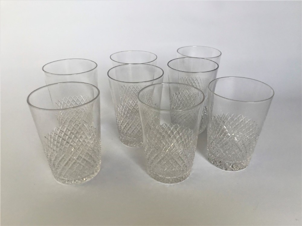 A gorgeous set of 8 cut glass Stuart water glasses
