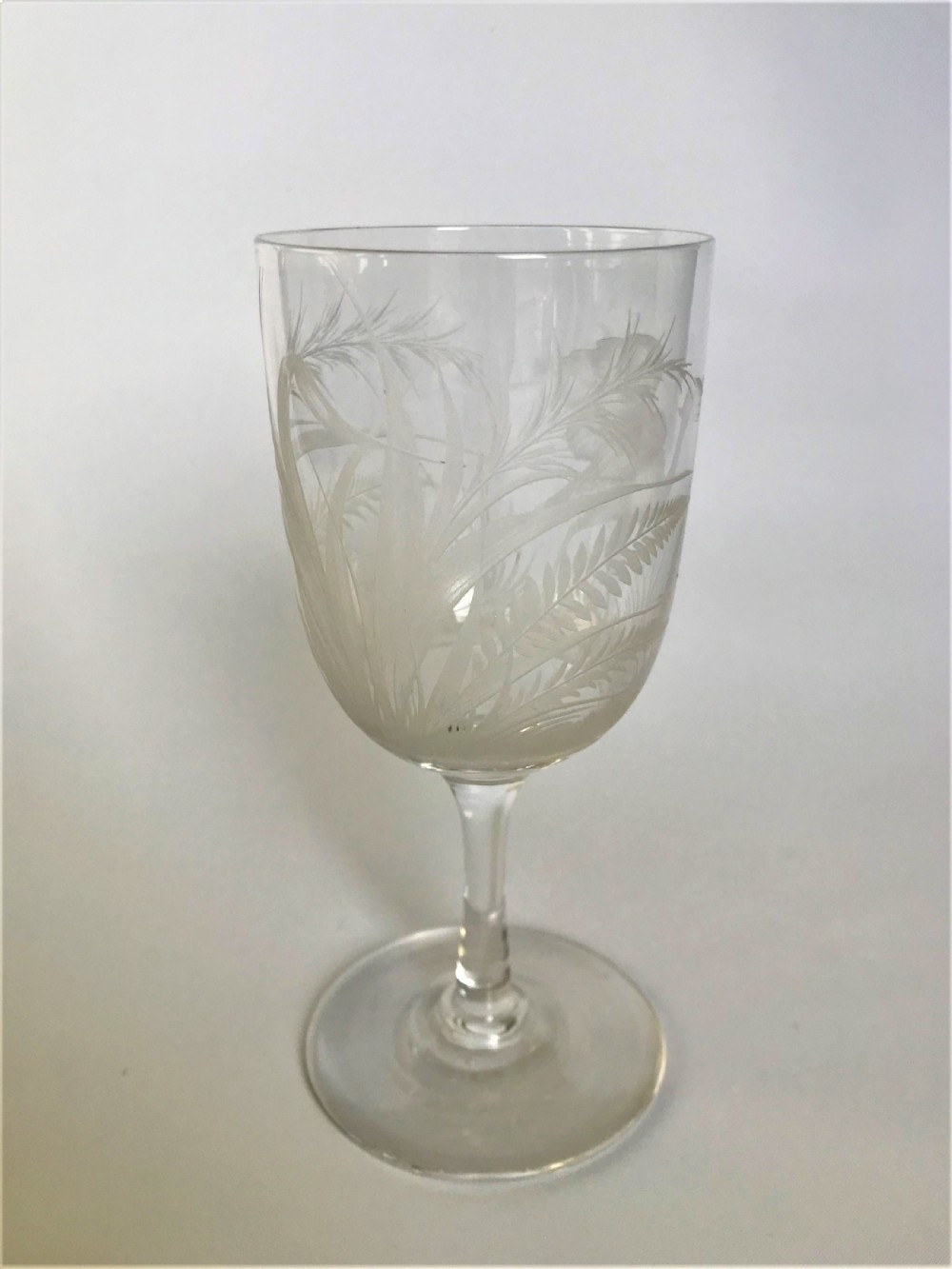 A superb Heron etched Victorian wine goblet View II