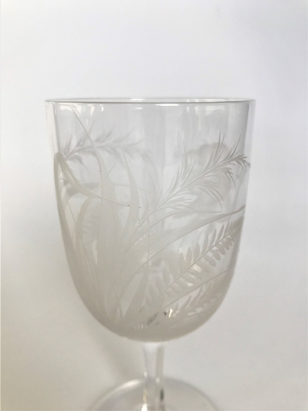 A superb Heron etched Victorian wine goblet View III