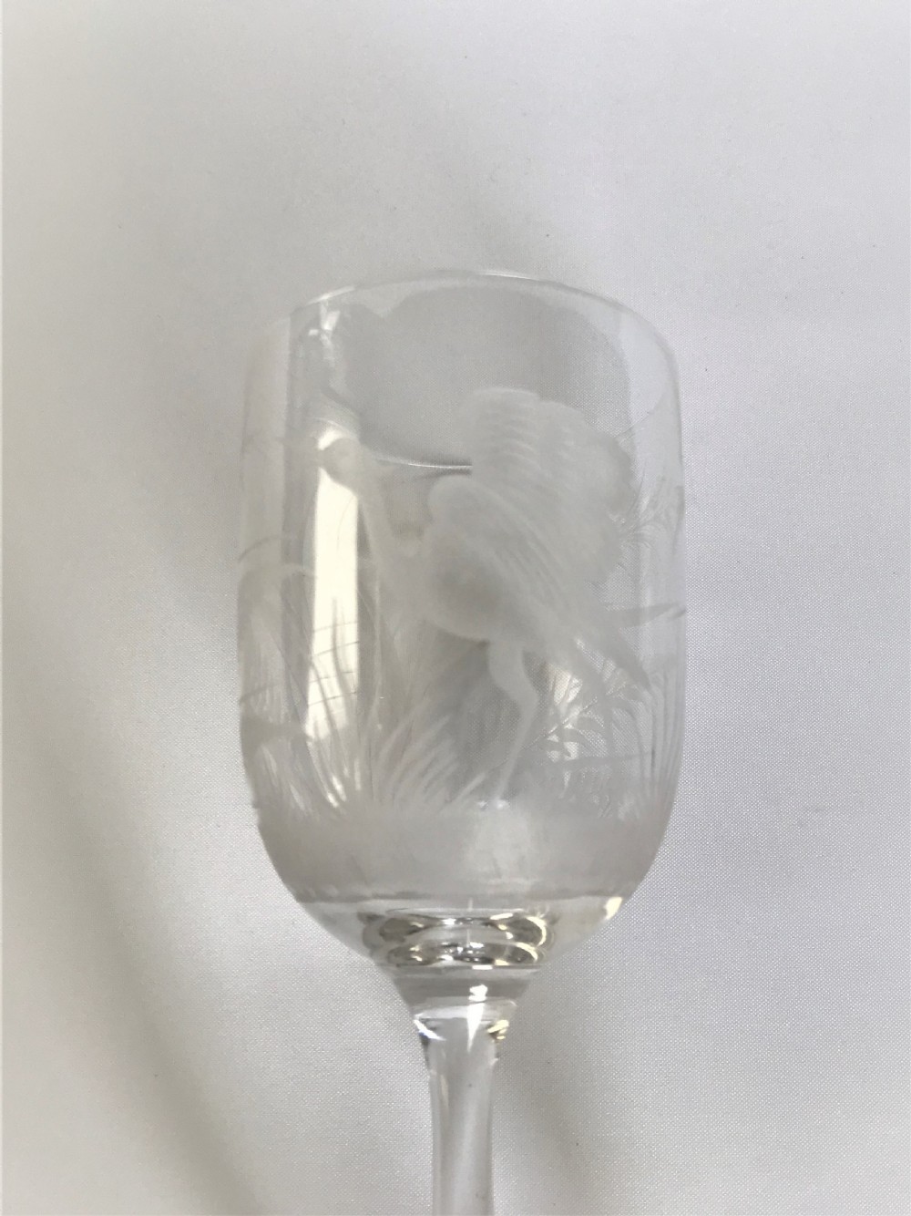 A superb Heron etched Victorian wine goblet View IV