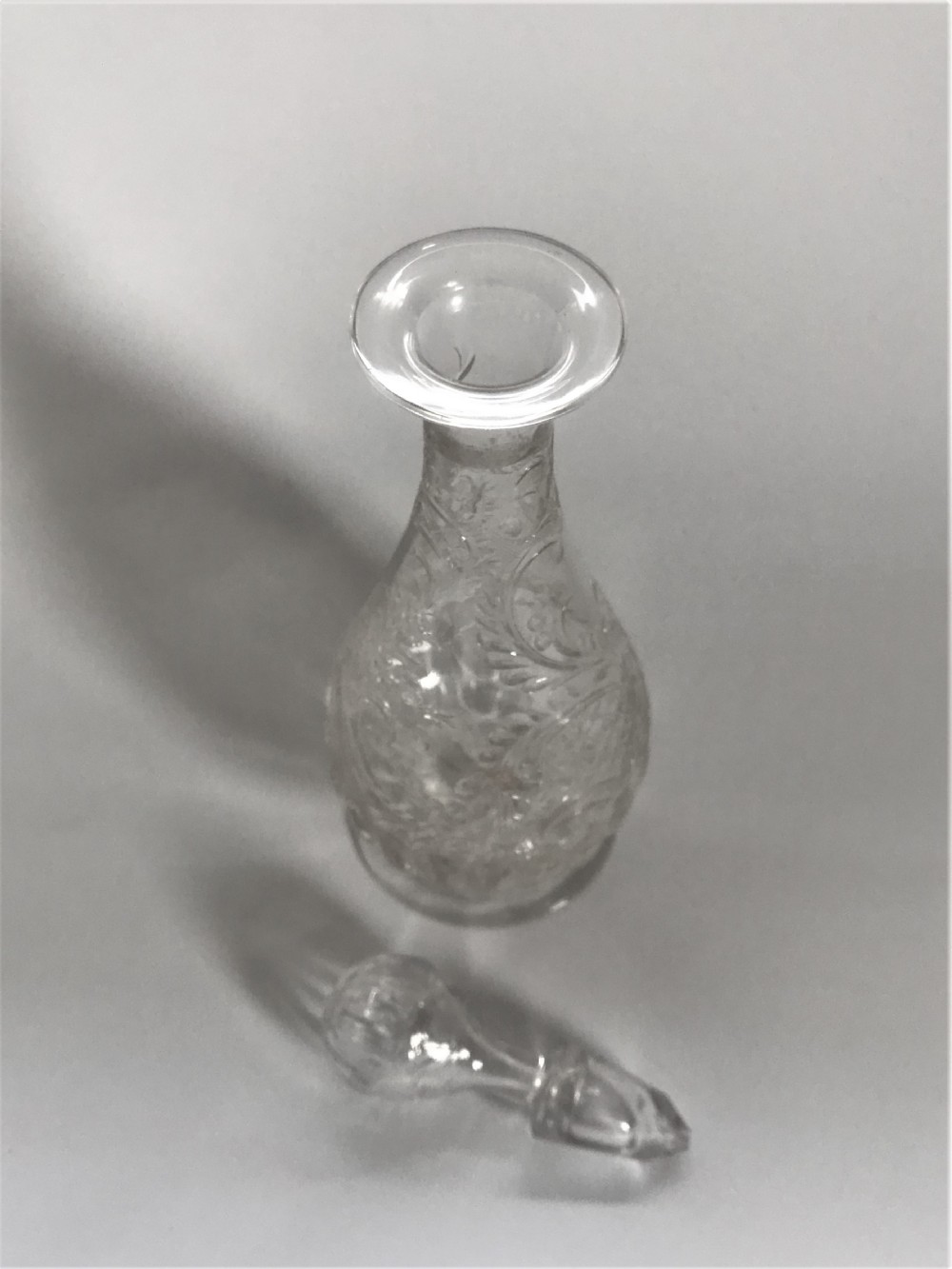 A Stevens & Williams intaglio cut liqueur decanter View V