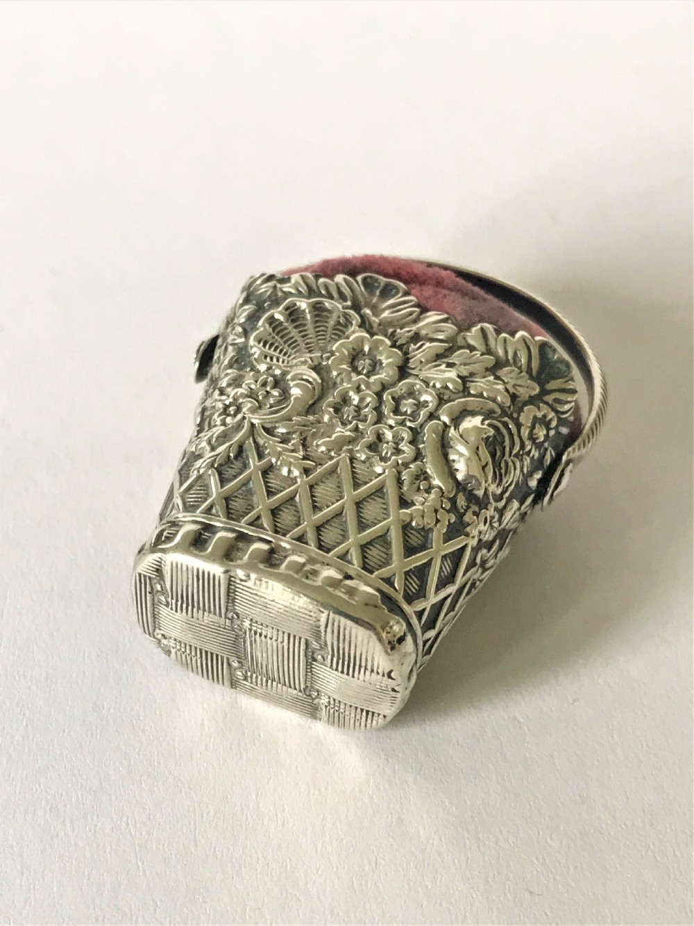 A lovely Georgian silver basket pin cushion View IV