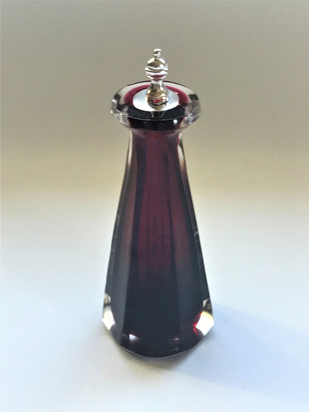 A rare Victorian silver & cranberry glass Cayenne bottle & spoon