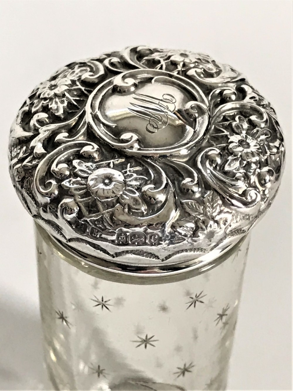 A lovely 'lunar' themed silver mounted vanity jar View VI