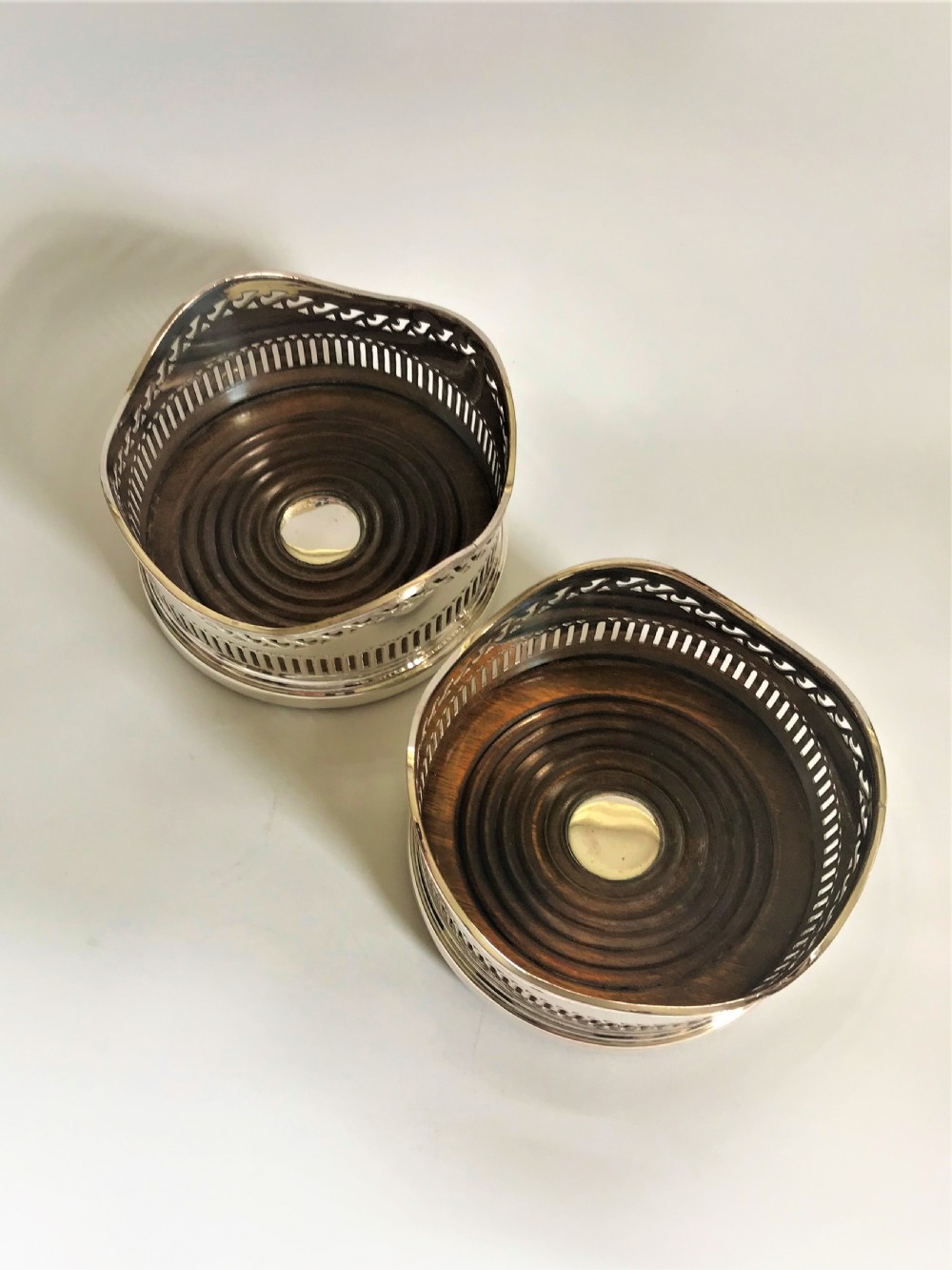 A handsome pair of early Victorian silver plated coasters View II