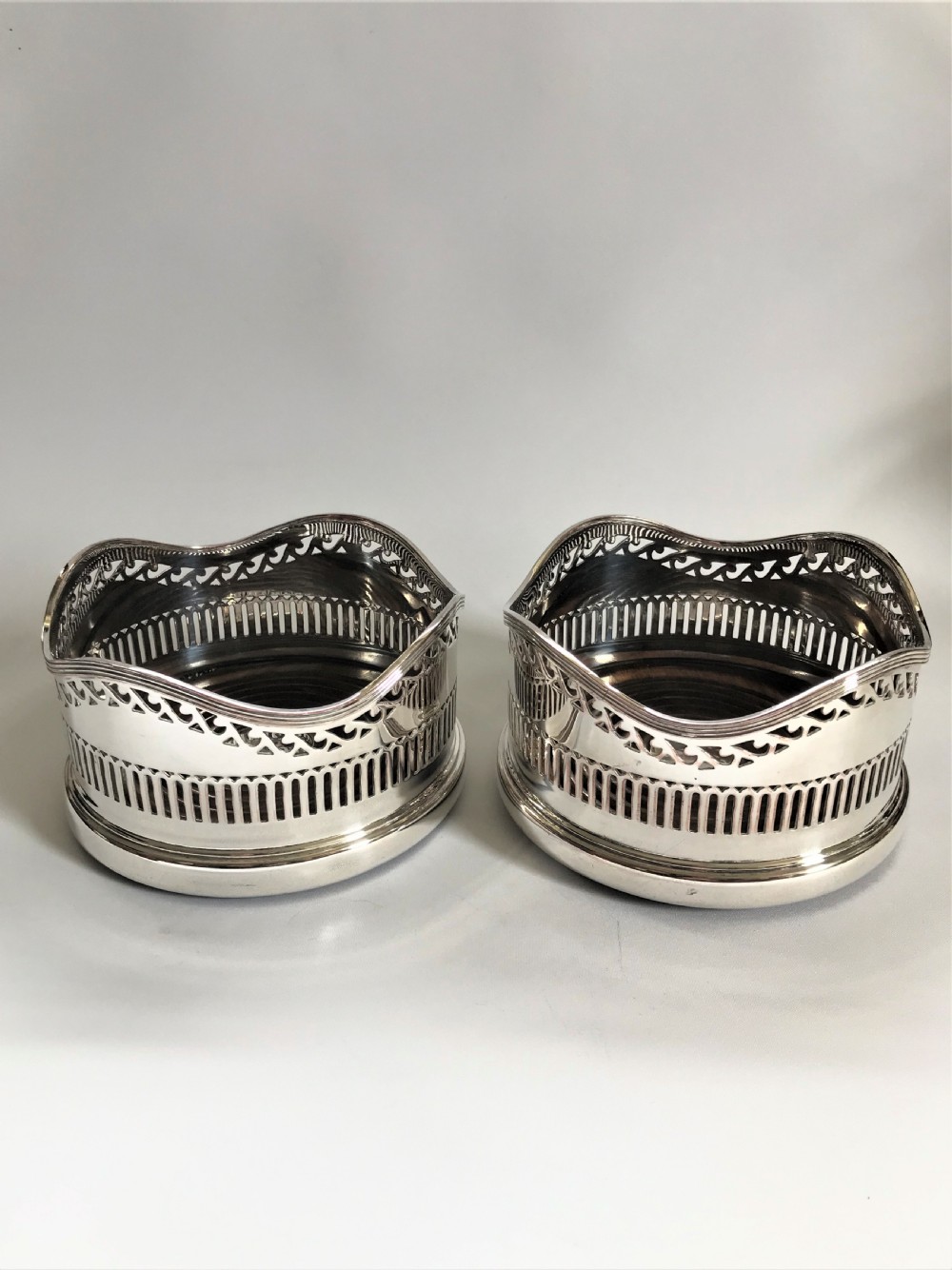 A handsome pair of early Victorian silver plated coasters View V