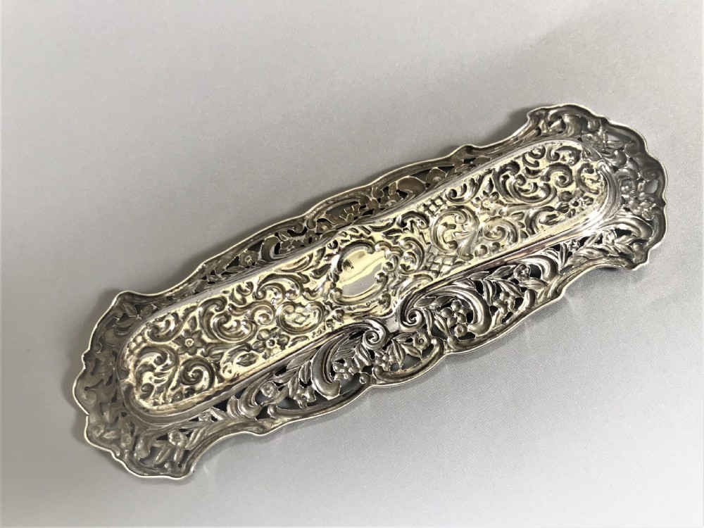 A gorgeous late Victorian silver pen tray View V