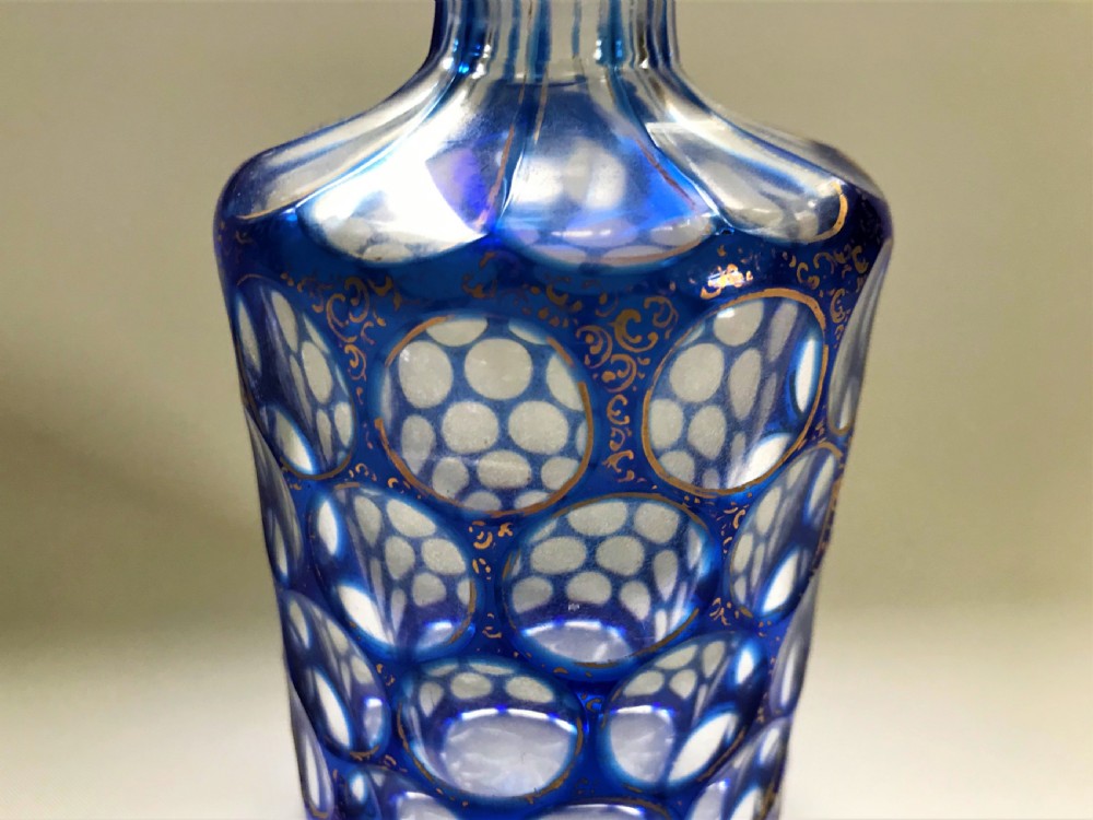 A lovely Victorian blue flashed cologne bottle View V
