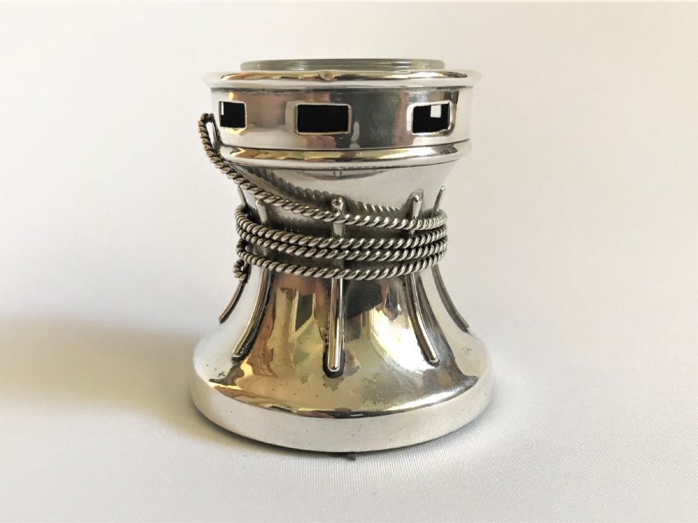 A rare Edwardian silver quayside capstan inkwell View IV
