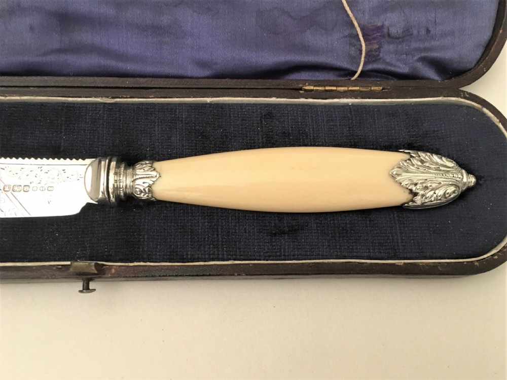 A superb Boxed Victorian Solid Silver Wedding Cake Knife View IV