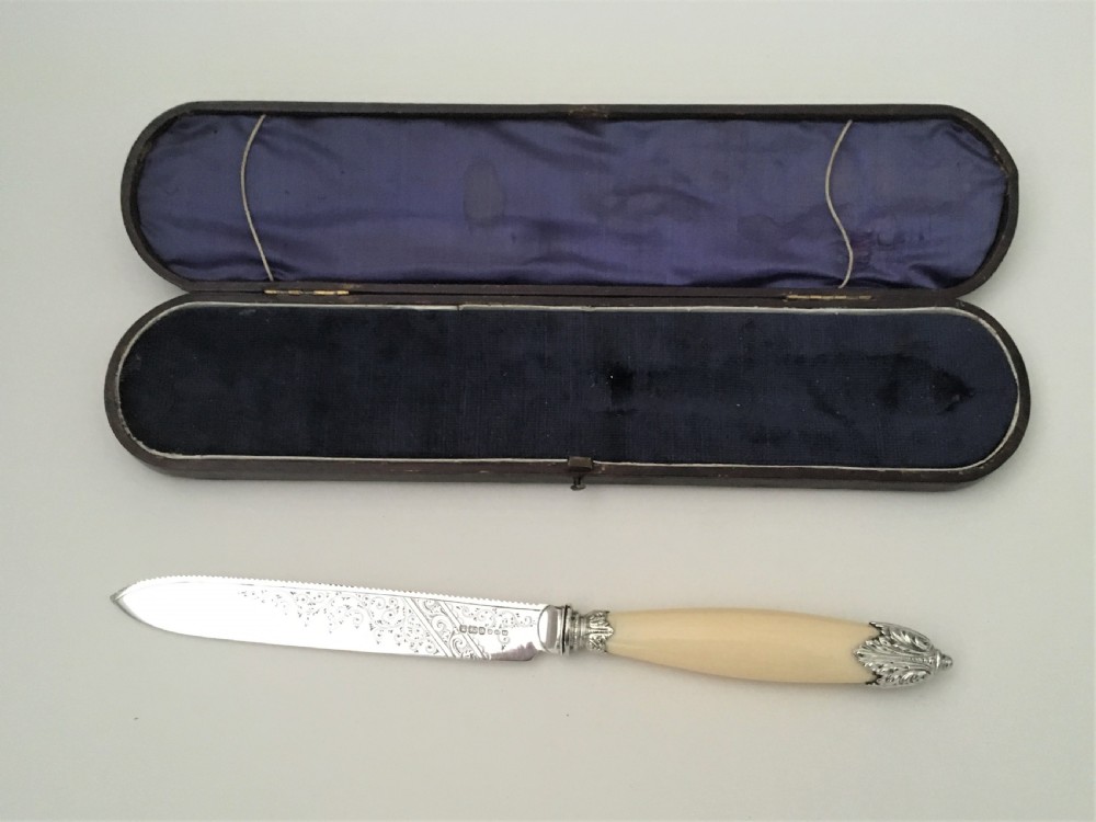 A superb Boxed Victorian Solid Silver Wedding Cake Knife View IX