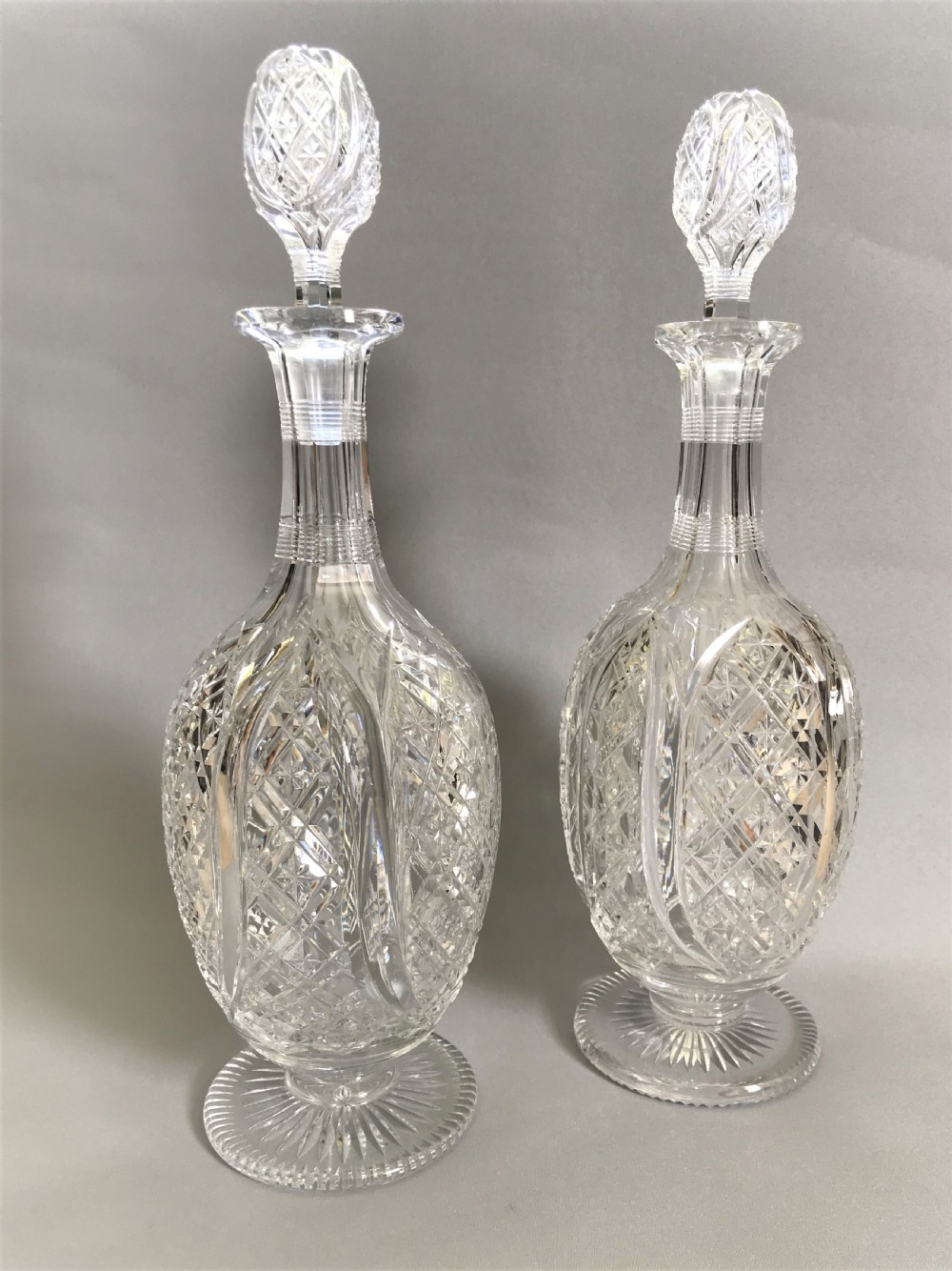 A fabulous pair of Victorian cut glass crystal decanters