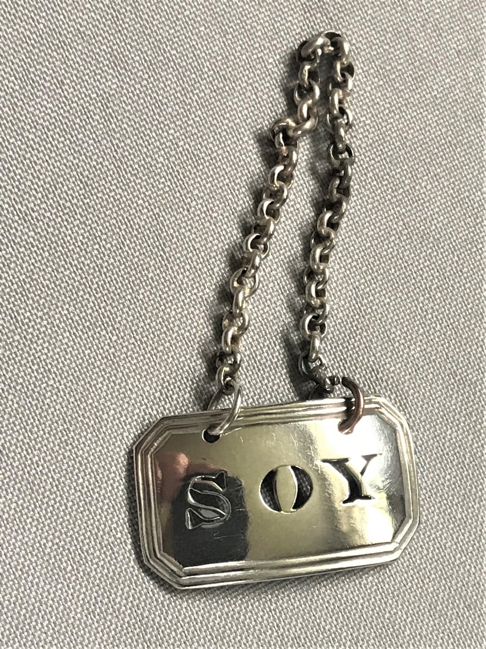 An 18th Century silver 'Soy' condiment label