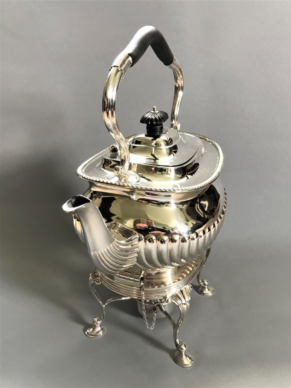 A superb Victorian silver plated spirit kettle View III