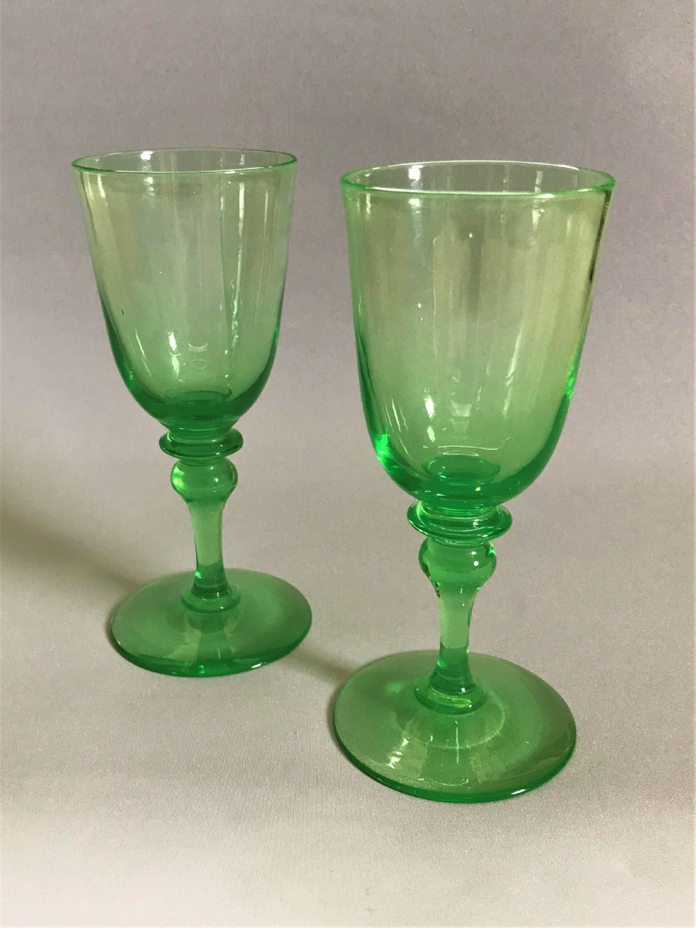 A fabulous pair of Victorian Uranium wine glasses