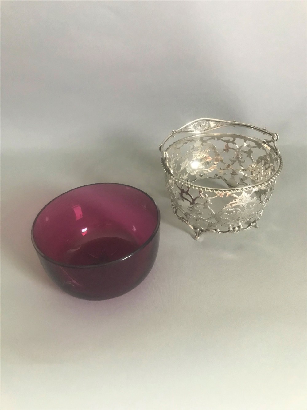 A wonderful Edwardian silver & cranberry basket View IV