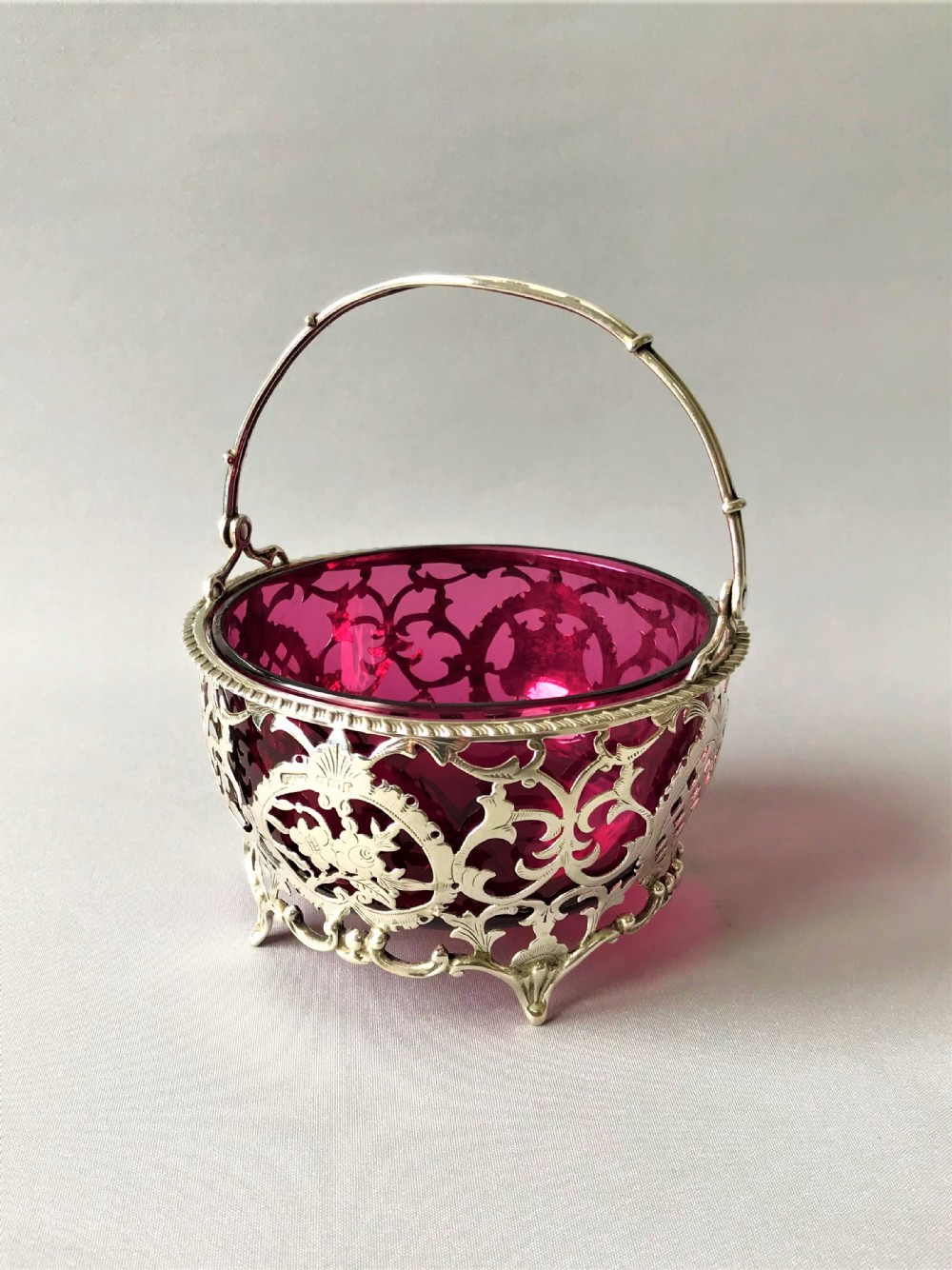 A wonderful Edwardian silver & cranberry basket