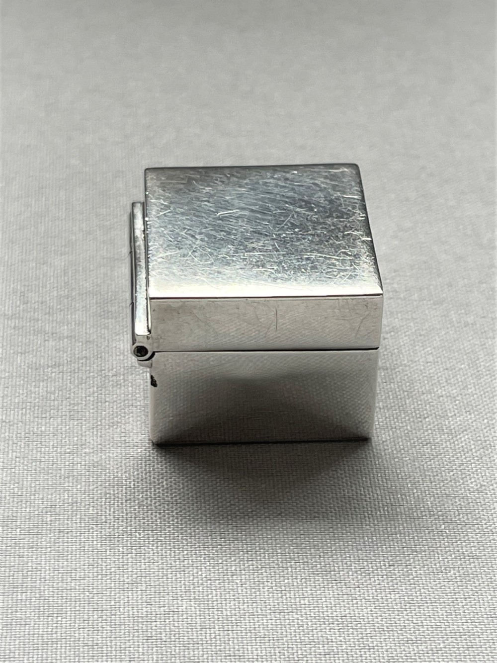 A good Edwardian square silver pill box View II