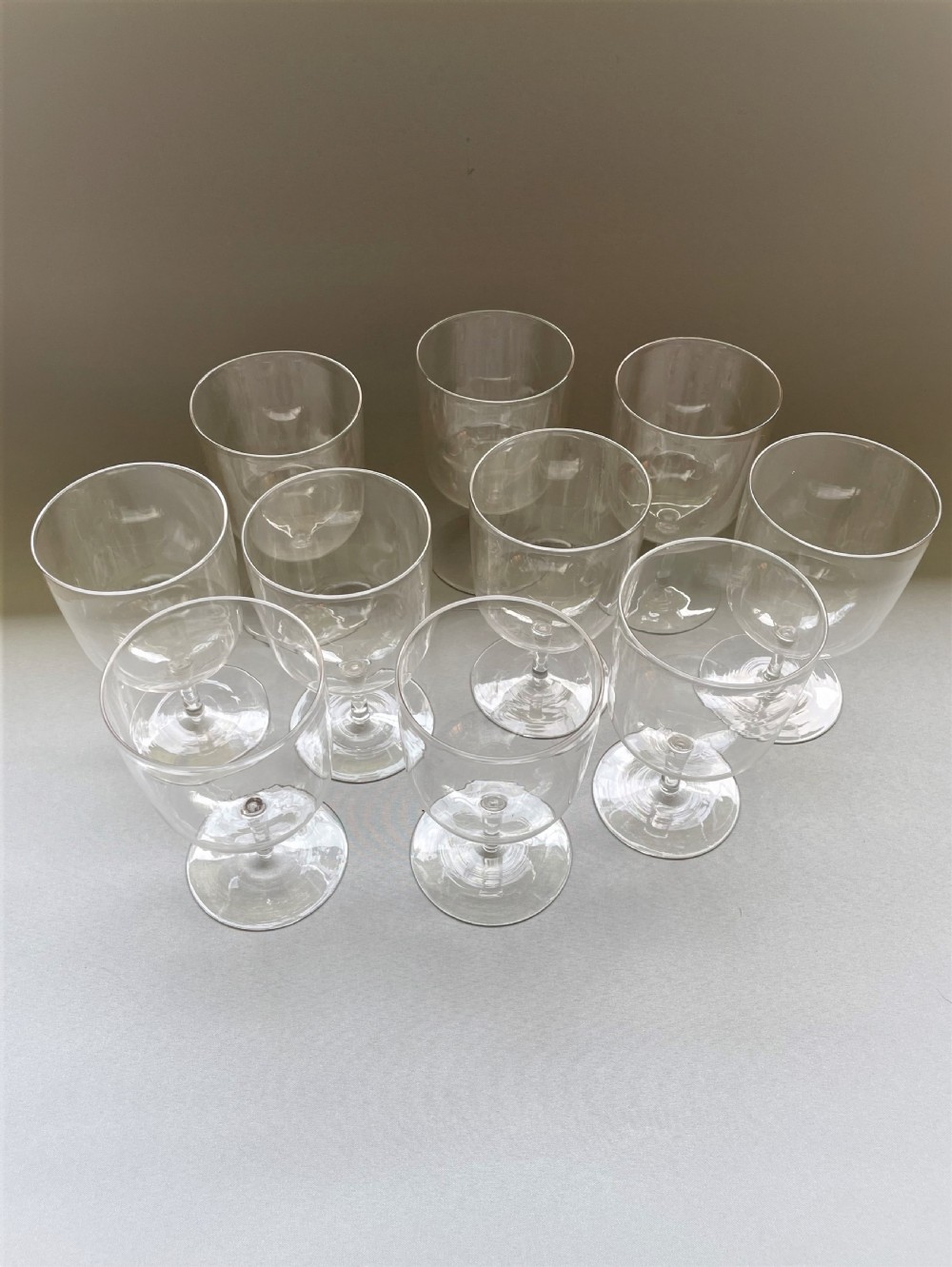 A fine and elegant set of 10 Whitefriars wine glasses View II