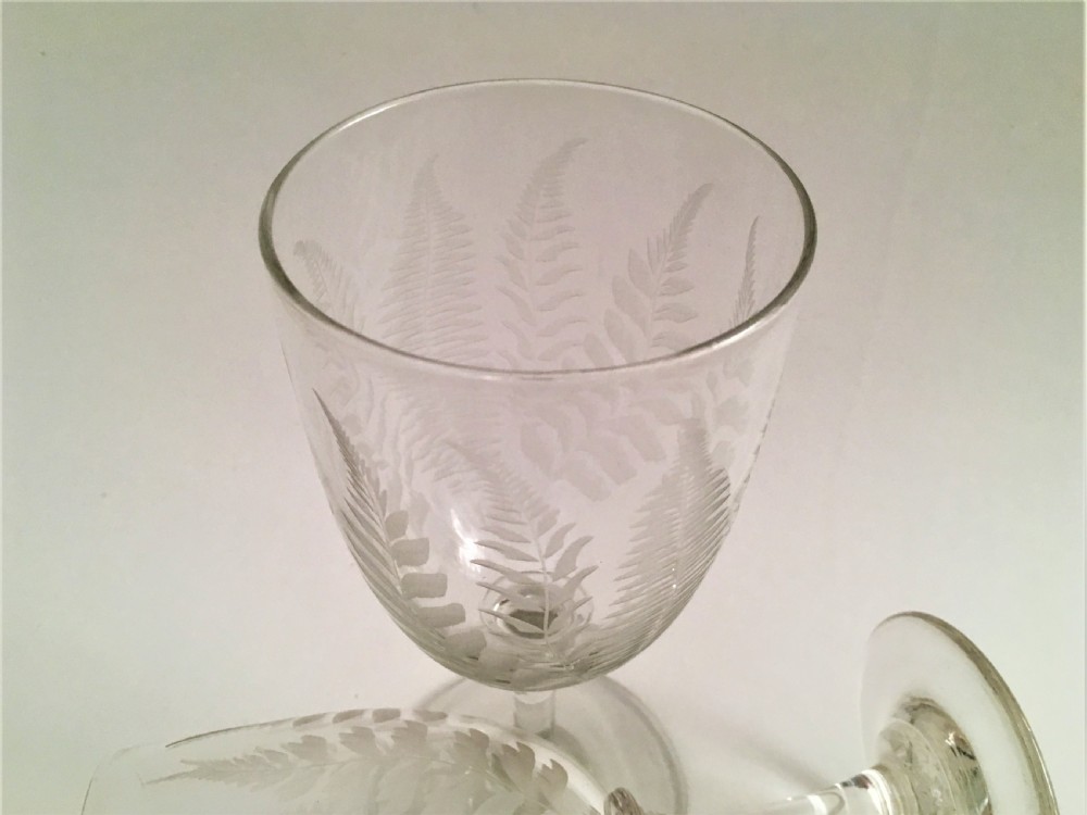 A lovely pair of fern etched Victorian wine goblets View VI