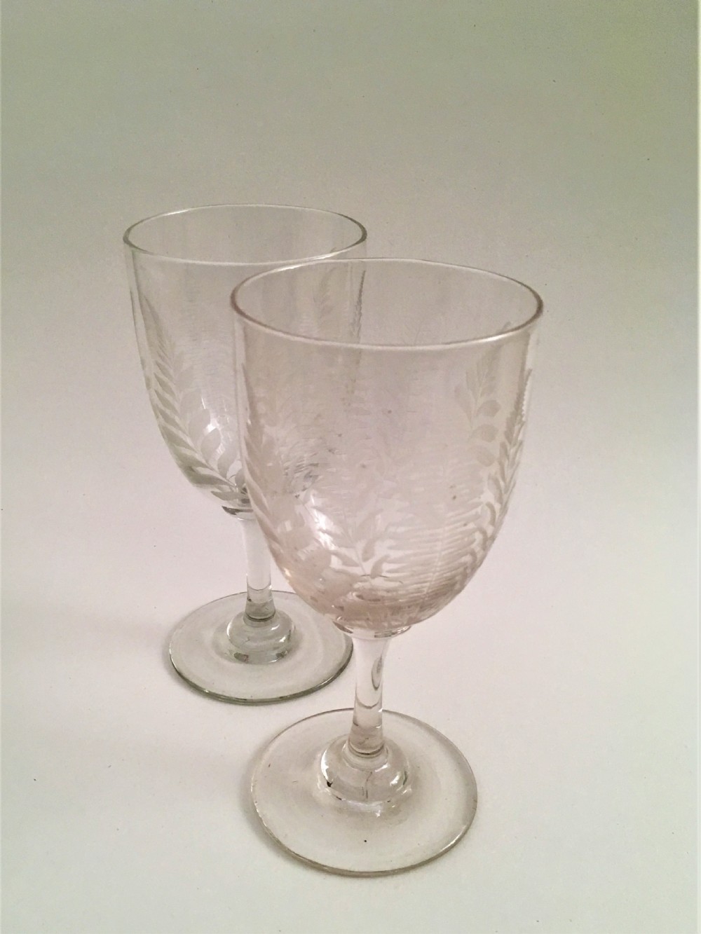 A lovely pair of fern etched Victorian wine goblets View VII