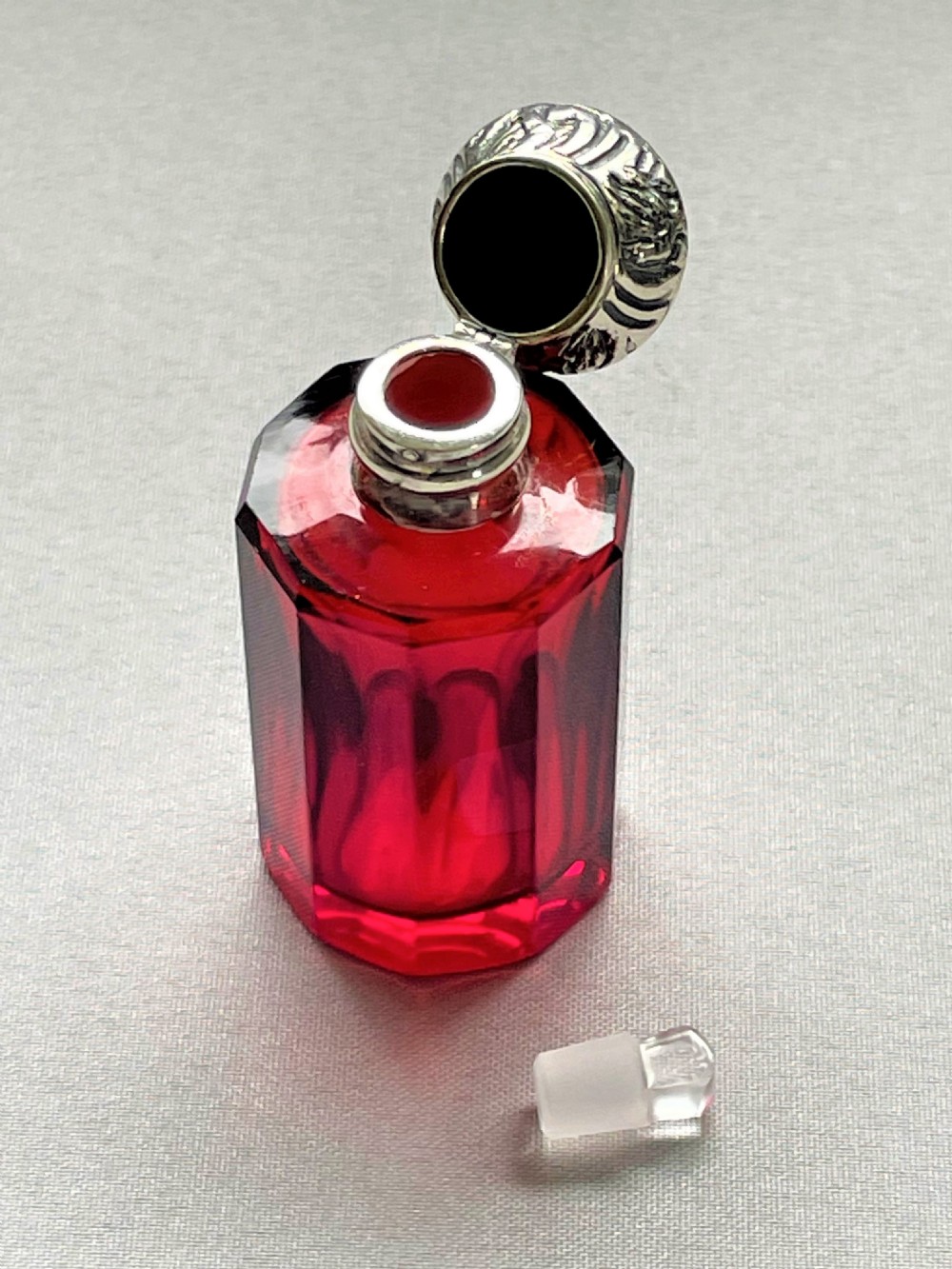 A lovely Victorian silver & ruby glass scent bottle View IV