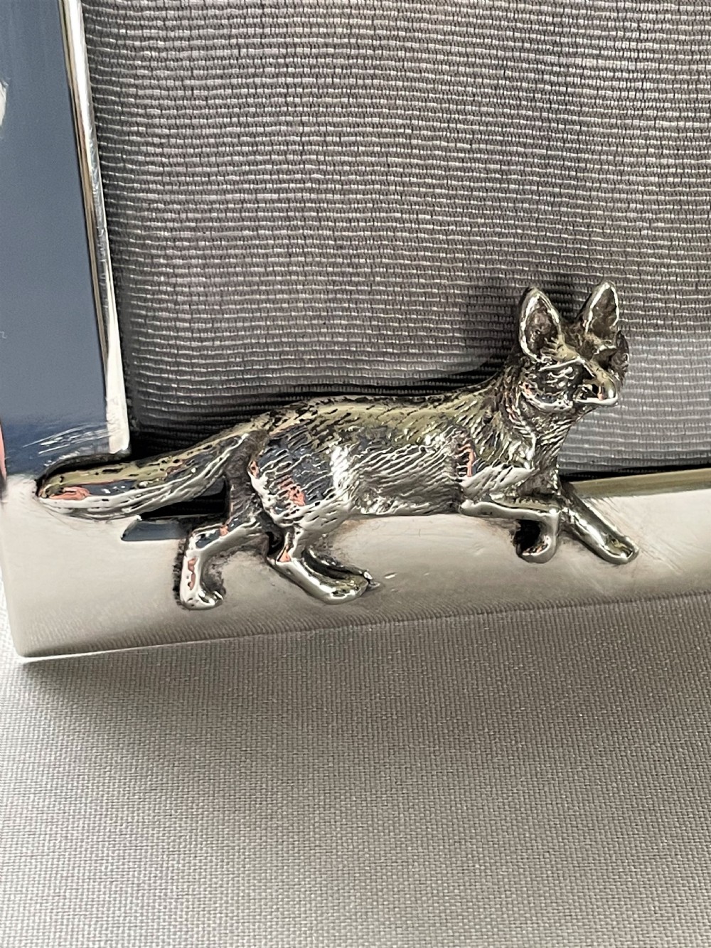 A fabulous Edwardian fox themed silver photo frame View III