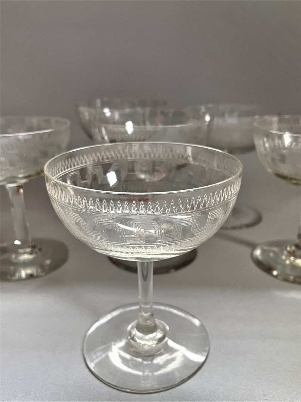 A set of 6 Edwardian Greek Key pattern champagne glasses View III