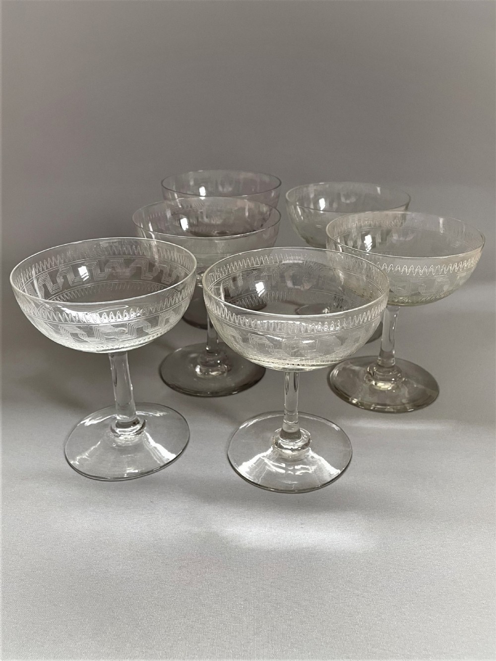 A set of 6 Edwardian Greek Key pattern champagne glasses View IV