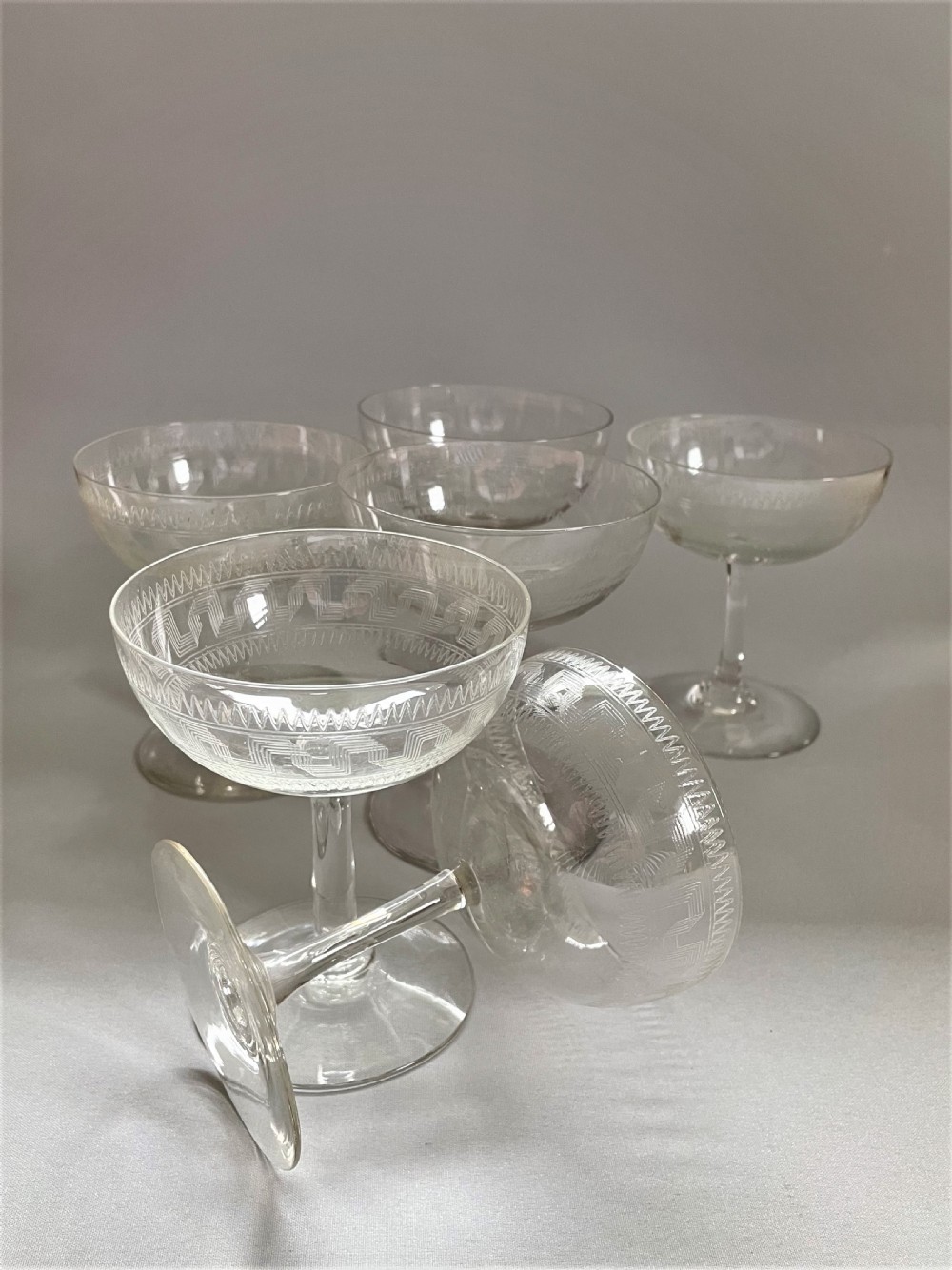 A set of 6 Edwardian Greek Key pattern champagne glasses View V