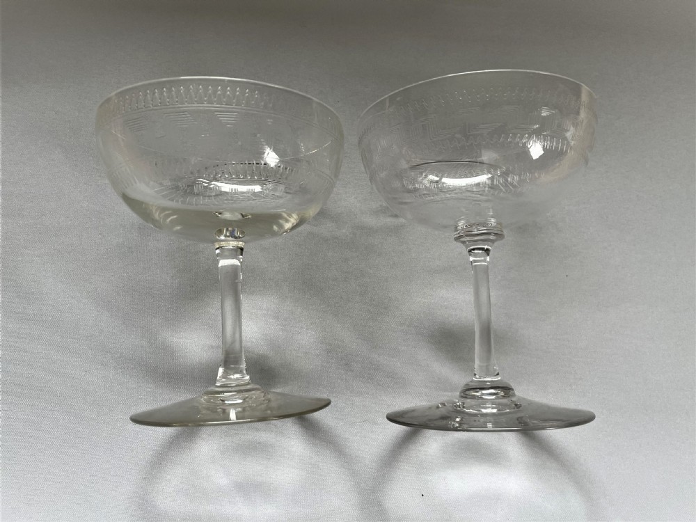 A set of 6 Edwardian Greek Key pattern champagne glasses View VI