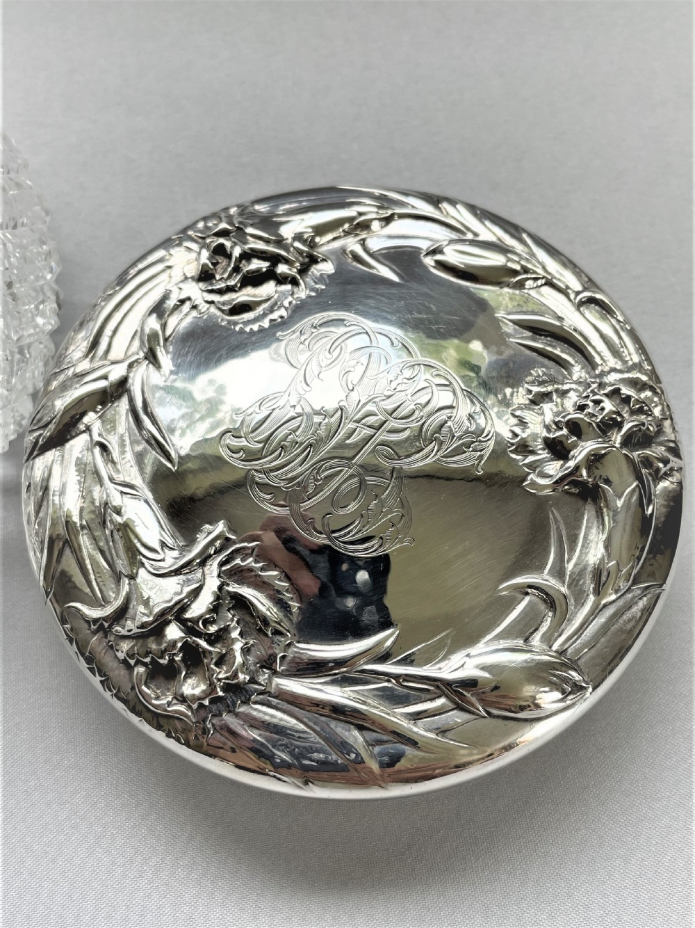 A stunning Sterling silver lidded powder bowl View IV