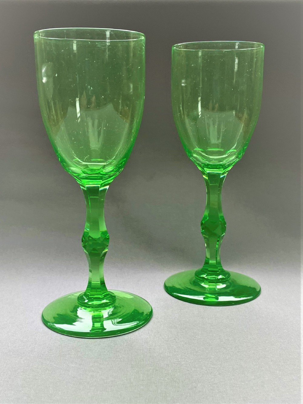 A fabulous pair of Victorian Uranium wine glasses