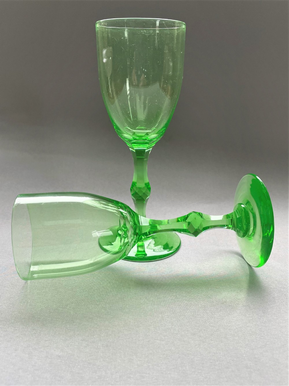 A fabulous pair of Victorian Uranium wine glasses View V