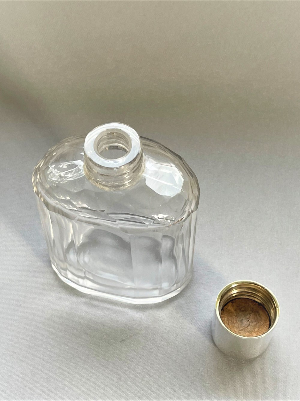 An Art Deco silver & guilloche enamel lidded cologne bottle View V