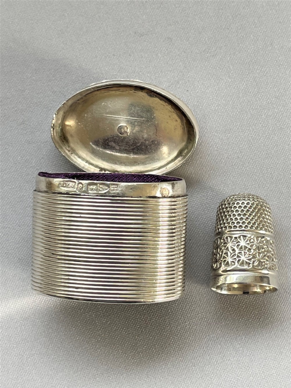 An exquisite novelty Chester silver thimble and case View VII