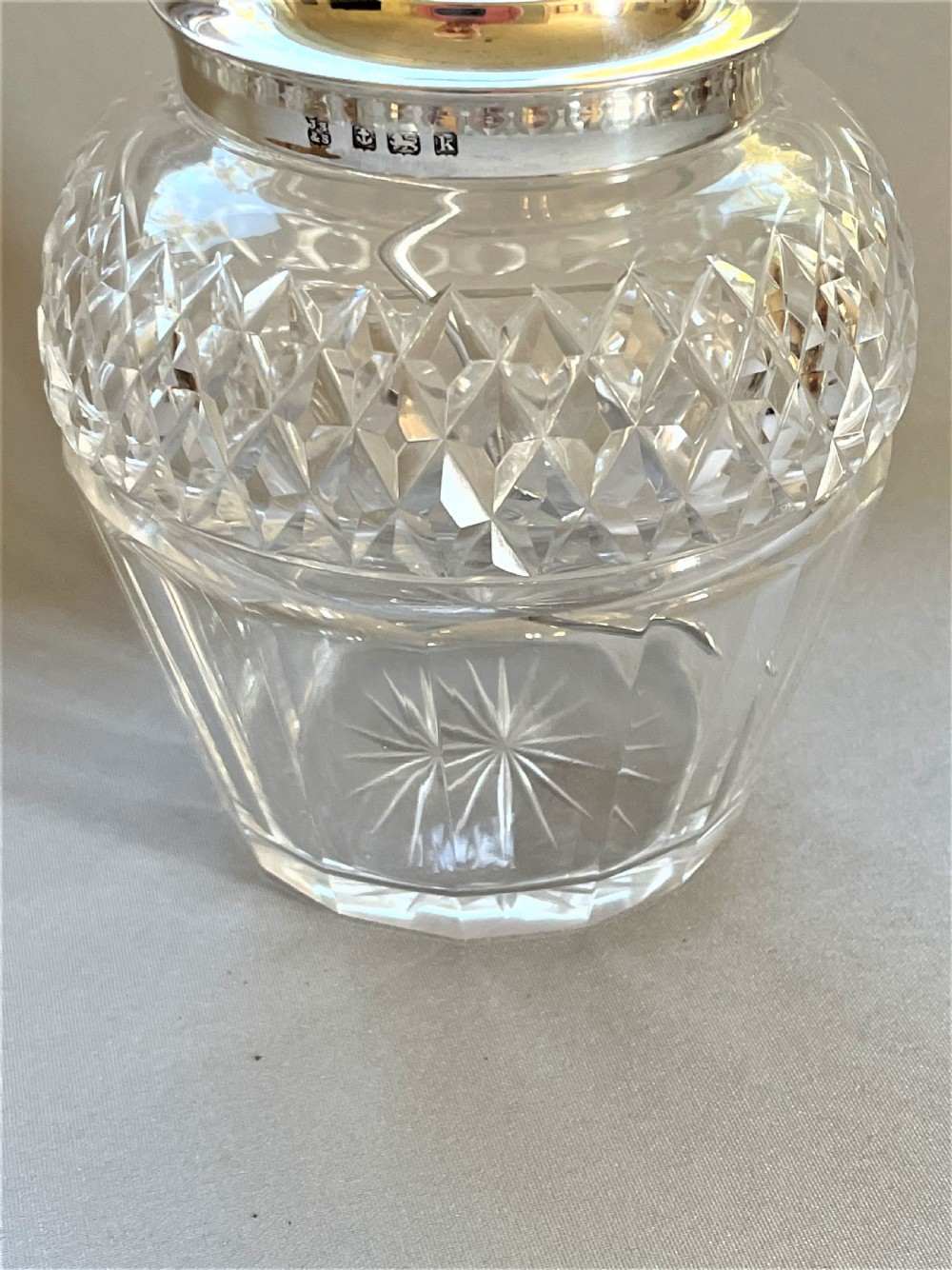 A stylish Edwardian silver & cut glass preserve jar & spoon View VII
