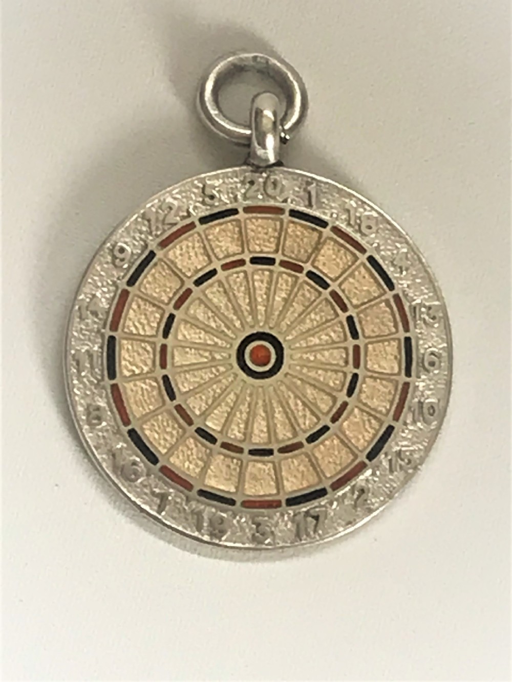 A Rare Silver & Enamel Novelty 'darts Board' Watch Fob