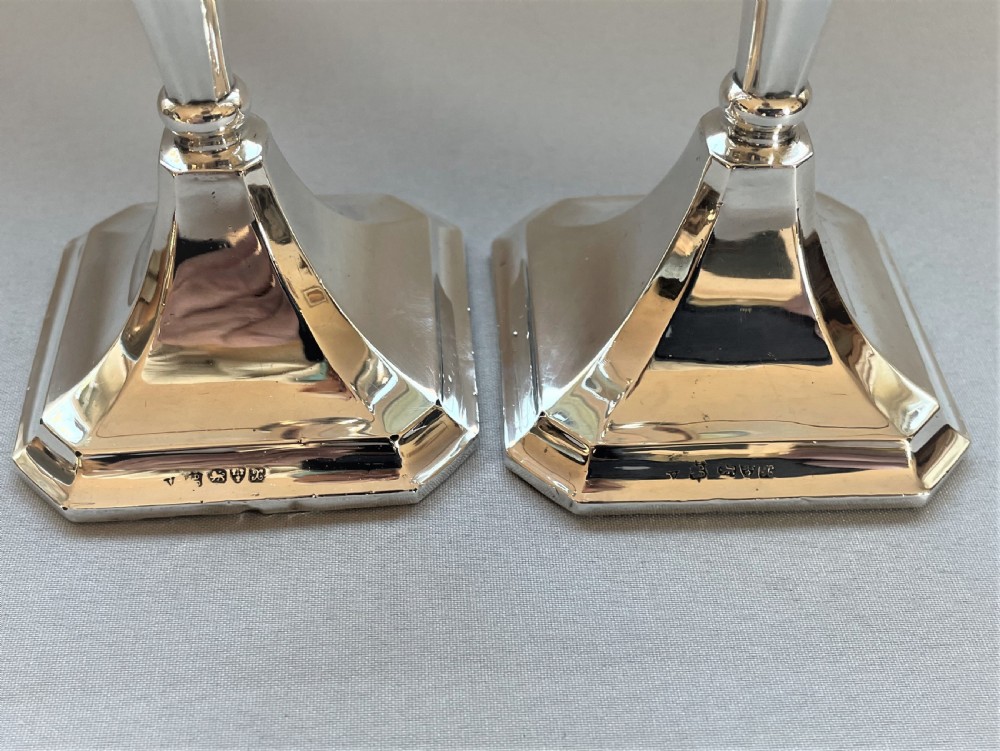 A stylish pair of Chester hallmarked silver candlesticks View III