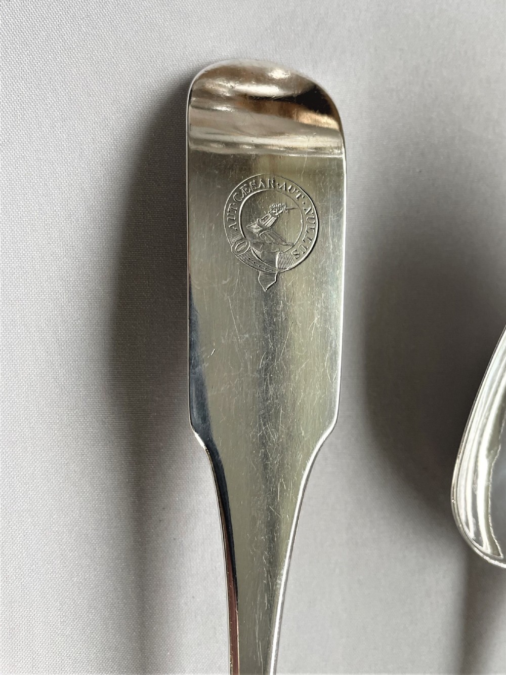 An outstanding duo of Irish Georgian silver basting/straining spoons View II