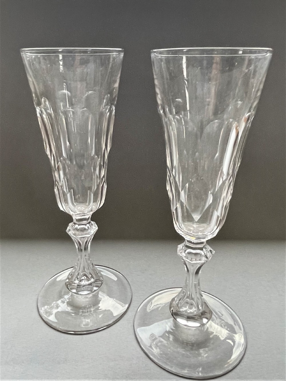 A gorgeous pair of cut glass Victorian champagne flutes