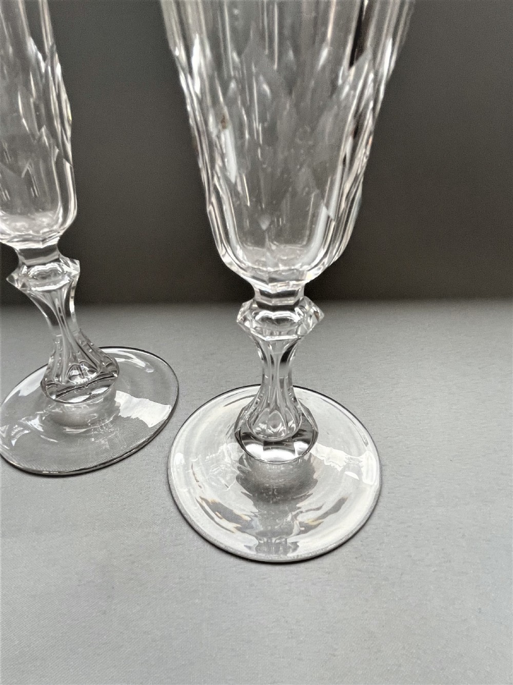 A gorgeous pair of cut glass Victorian champagne flutes View II