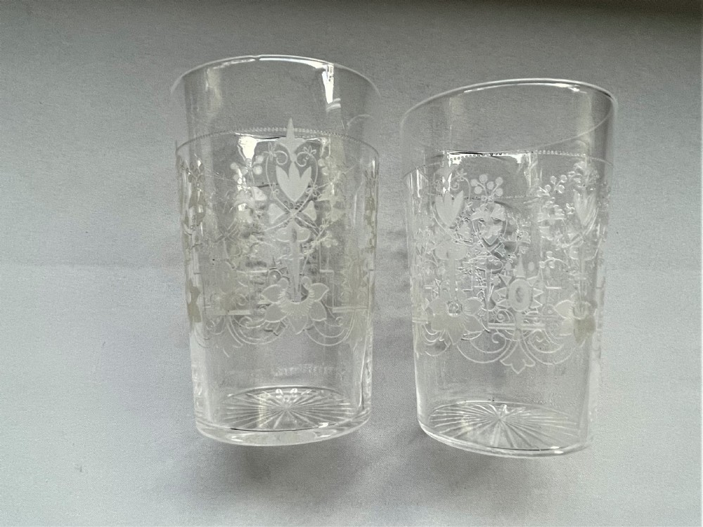 A gorgeous pair of Edwardian etched water glasses View III